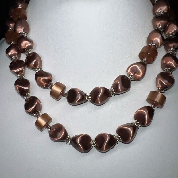Vintage Signed Japan Iridescent Beads Double Strand Necklace - Picture 1 of 15